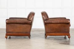 Pair English Tan Leather Country House Sprung Armchairs - 4393767