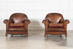 Pair English Tan Leather Country House Sprung Armchairs - 4393768