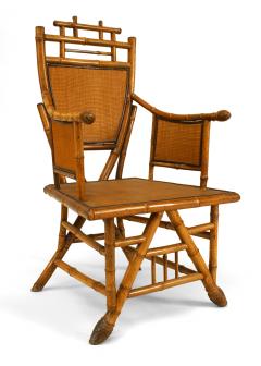 Pair English Victorian Bamboo Shield Back Arm Chairs - 666304