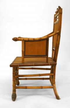 Pair English Victorian Bamboo Shield Back Arm Chairs - 666306