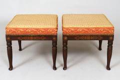 Pair Faux Rosewood Upholstered Stools - 3314294