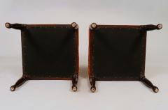 Pair Faux Rosewood Upholstered Stools - 3314299