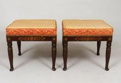 Pair Faux Rosewood Upholstered Stools - 3314300