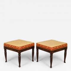 Pair Faux Rosewood Upholstered Stools - 3315972