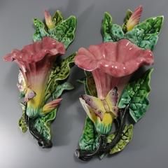 Pair Fives Lille Majolica Butterfly Wall Pockets - 4485159