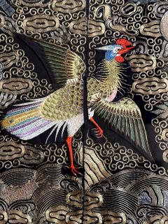 Pair Framed Superb Chinese Qing Dynasty Embroidered Peacock Third Rank Badge - 3795685