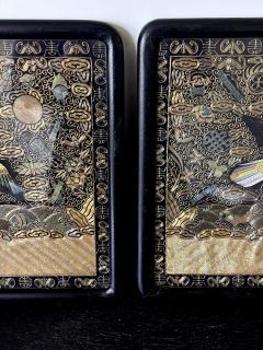 Pair Framed Superb Chinese Qing Dynasty Embroidered Peacock Third Rank Badge - 3795688