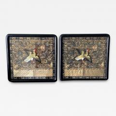 Pair Framed Superb Chinese Qing Dynasty Embroidered Peacock Third Rank Badge - 3797294