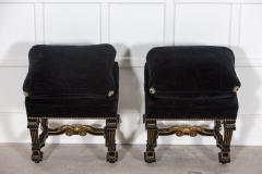 Pair French 19thC Ebonised Gilt Velvet Stools - 2680732