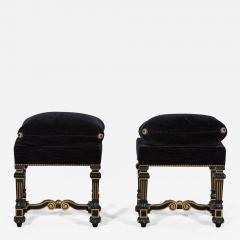 Pair French 19thC Ebonised Gilt Velvet Stools - 2682112