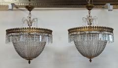 Pair French Antique Crystal Bronze Basket Chandeliers - 3351074