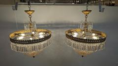 Pair French Antique Crystal Bronze Basket Chandeliers - 3351075