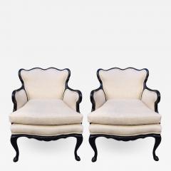 Pair French Antique Style Lounge Chairs in Linen - 711695