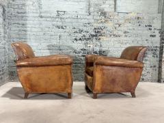 Pair French Art Deco Leather Lounge Chairs 1930 - 3552492