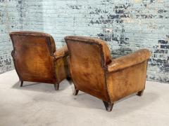 Pair French Art Deco Leather Lounge Chairs 1930 - 3552493