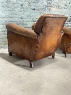 Pair French Art Deco Leather Lounge Chairs 1930 - 3552494