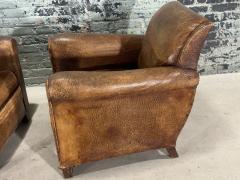 Pair French Art Deco Leather Lounge Chairs 1930 - 3552495