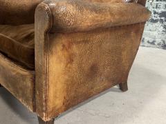 Pair French Art Deco Leather Lounge Chairs 1930 - 3552496