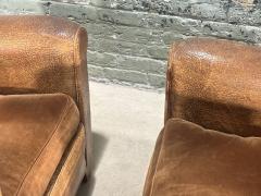 Pair French Art Deco Leather Lounge Chairs 1930 - 3552498