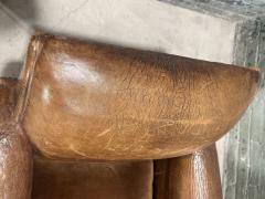 Pair French Art Deco Leather Lounge Chairs 1930 - 3552499