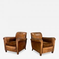 Pair French Art Deco Leather Lounge Chairs 1930 - 3555428