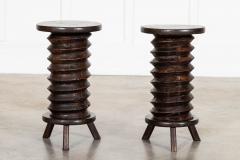 Pair French Elm Corkscrew Side Tables Plant Sculpture Stands - 4297958