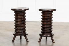 Pair French Elm Corkscrew Side Tables Plant Sculpture Stands - 4297960