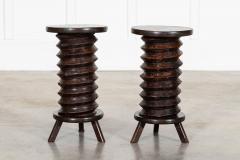 Pair French Elm Corkscrew Side Tables Plant Sculpture Stands - 4297968