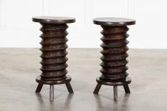 Pair French Elm Corkscrew Side Tables Plant Sculpture Stands - 4297969