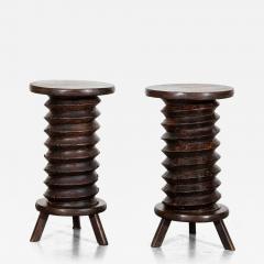 Pair French Elm Corkscrew Side Tables Plant Sculpture Stands - 4305573