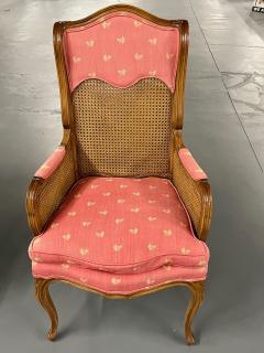 Pair French Louis XV Style Cane Occasional Armchairs Wingbacks France 1960s - 2917119