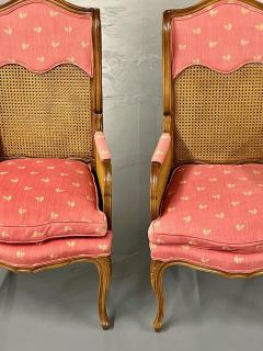 Pair French Louis XV Style Cane Occasional Armchairs Wingbacks France 1960s - 2917121