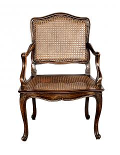 Pair French Louis XV Style Open Armchairs with Caned Seats and Backs - 3840565