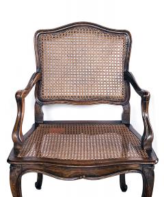 Pair French Louis XV Style Open Armchairs with Caned Seats and Backs - 3840566