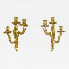 Pair French Louis XV style Gilded Bronze Sconces - 1894246