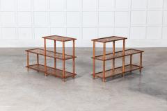 Pair French Mid Century Faux Bamboo Beech Rattan Etageres - 2819096
