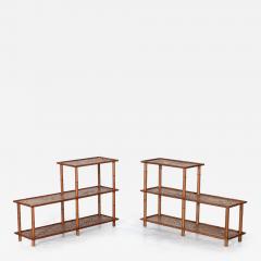 Pair French Mid Century Faux Bamboo Beech Rattan Etageres - 2822794