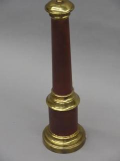 Pair French Mid Century Modern Brass Enamel Table Lamps Hand Painted Shades - 4103037