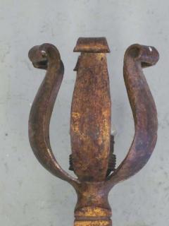 Pair French Mid Century Modern Neoclassical Gilt Iron Torch Sconces Poillerat - 1819817