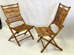 Pair French Modern Neoclassical Bamboo Rattan Lounge Side Chairs - 4111443