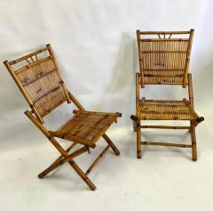Pair French Modern Neoclassical Bamboo Rattan Lounge Side Chairs - 4111451