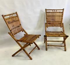 Pair French Modern Neoclassical Bamboo Rattan Lounge Side Chairs - 4111460