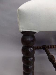 Pair French Modern Neoclassical Hand Carved Wood Stacked Ball Benches Stools - 1830103