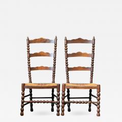 Pair French Oak Provincial Rush Bobbin Chairs - 1981868