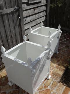 Pair French Style Steel and Cast Iron Orangerie Planter Boxes in Lacquered White - 2939384