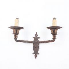 Pair French iron two arm wall sconces with old traces of gold circa 1910  - 3488889