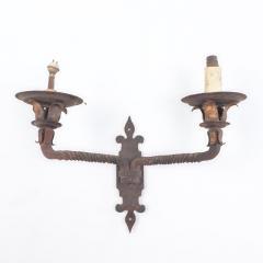 Pair French iron two arm wall sconces with old traces of gold circa 1910  - 3488891