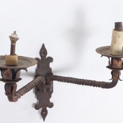 Pair French iron two arm wall sconces with old traces of gold circa 1910  - 3488894