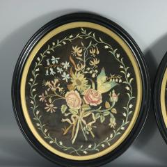 Pair Georgian Silkwork Embroideries of Flowers - 4659705