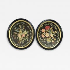 Pair Georgian Silkwork Embroideries of Flowers - 4659741